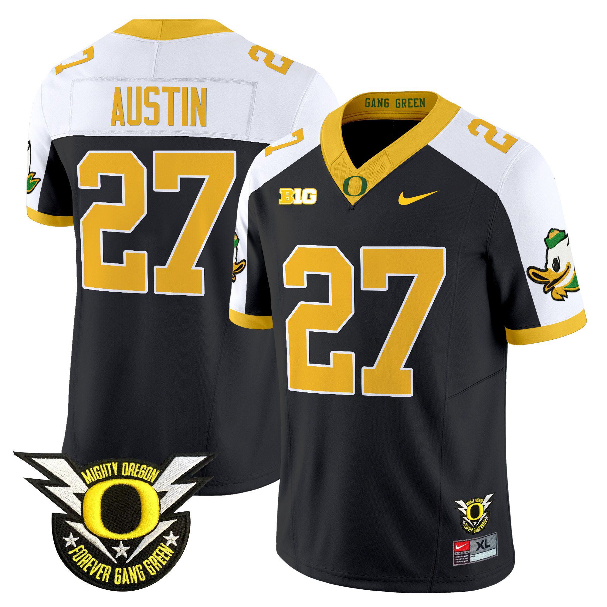 Men Oregon Ducks #27 Austin Black 2024 Nike Forever Gang Green & BIG Patch Vapor Limited NCAA Jersey style 1